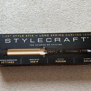 StyleCraft 24K Gold Hair Style Stix Long Spring Curling Iron 1.25" Inch New Box